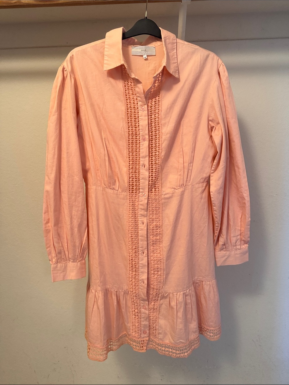 Guess Light Peach Long-Sleeve Button-Front Dress